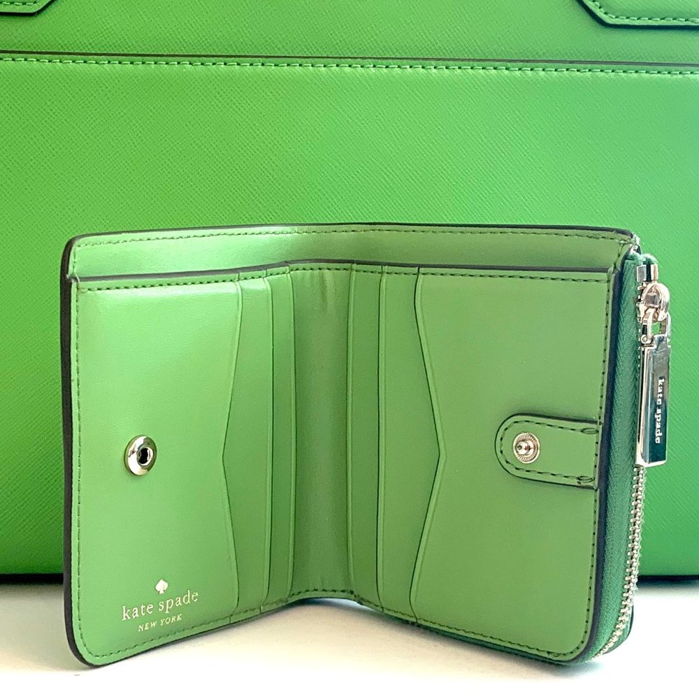 Kate Spade Staci Medium convertible Satchel and Wallet set Saffiano Green - Picture 4 of 6